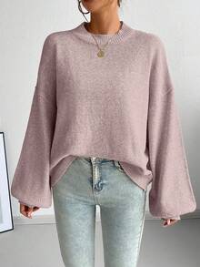 SoleilVie 休闲法式宽松圆领长袖针织毛衣，百搭秋冬 - 淺灰紫 - 查看 5
