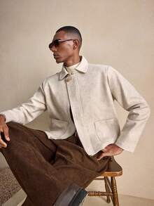 AKNOTIC Business Casual 男士休闲通勤长袖拉链外套，带口袋，秋冬款 - 杏色 - 查看 5