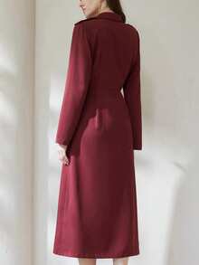 Aveloria Rosie Vintage Retro Coin Pattern Solid Color Long Fitted Flared Dress - Red - View 3