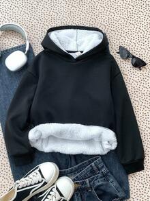 少女宽松卫衣，厚实舒适，百搭休闲街头风 - 黑色 - 查看 1