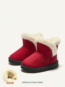 Cozy Pixies 1 Pair Girl Burgundy Fashionable Fluffy & Warm Snow Boots, Comfortable Daily & Sports Wear, Autumn/Winter