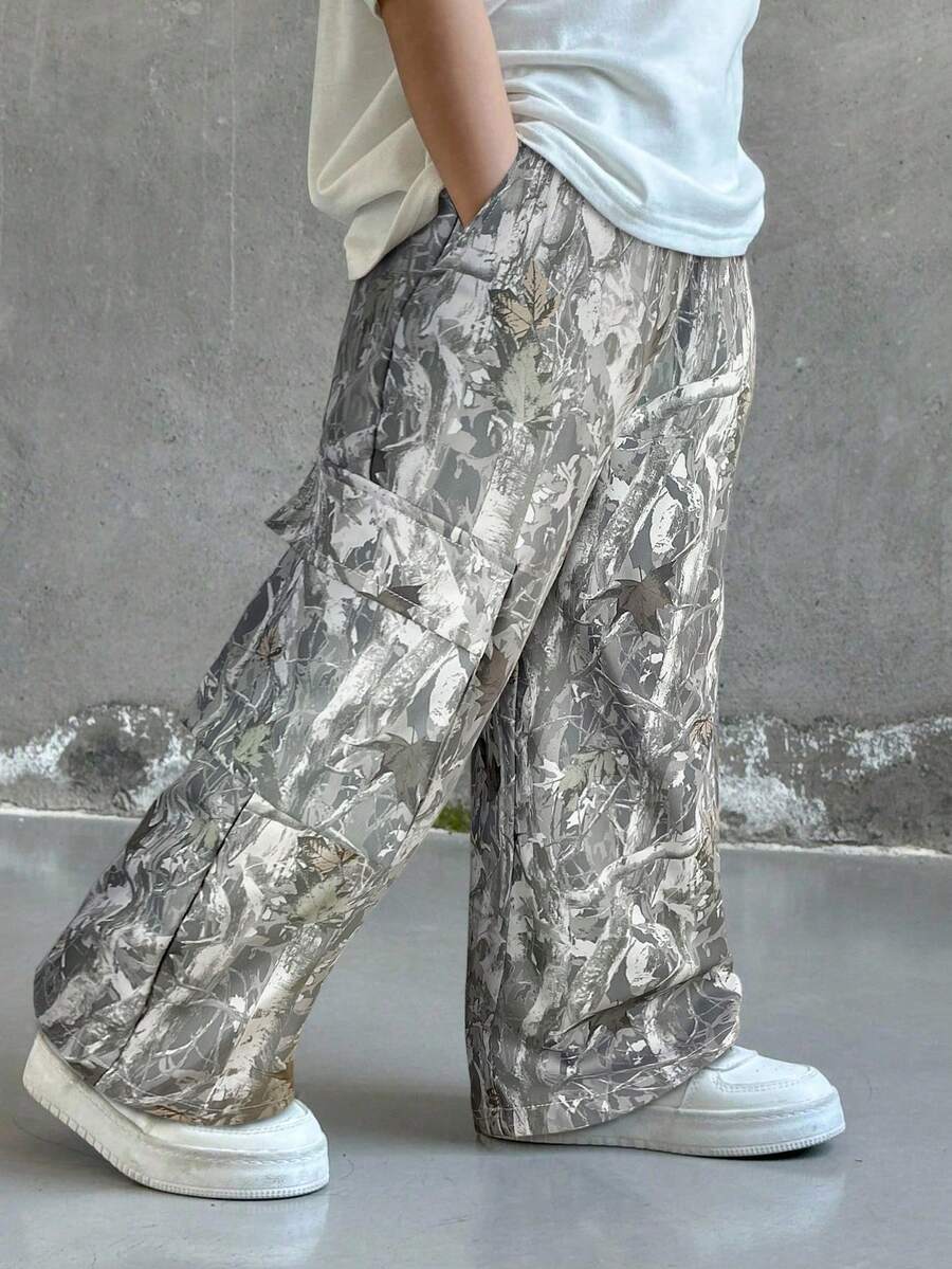 SHEIN 1 pieza Pantalones rectos con cordón estampados cómodos y casuales para niños pequeños, adecuados para salidas, escuela, reuniones, primavera/verano/otoño/invierno - Multicolor - Ver 1