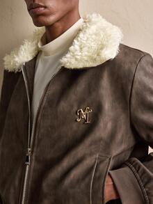 AKNOTIC Business Casual Men's Vintage Metal Decor Furry Collar Jacket, Autumn/Winter, Grunge, Christmas