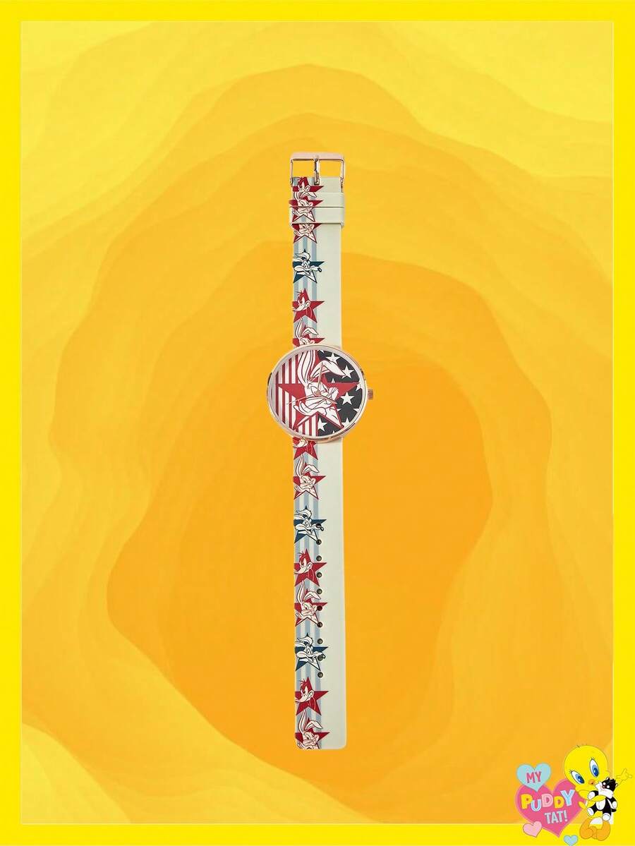 LOONEY TUNES X SHEIN Montre à quartz à motif rayé et lapin de dessin animé