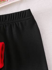 2pcs Baby Girls Casual Bow Print Long Sleeve Sweatshirt And Knit Leggings Set, Cute And Fashionable For Autumn Red And Black Outfit Toddler Girl Toddler Girl Sets Winter Kids Winter Clothes Baby Girls Sets Baby Girl Full Sleeve With Pant