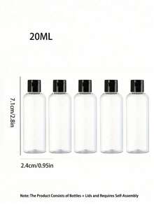1/3/5 件旅行瓶带翻盖空透明分配器容器适用于旅行装化妆品旅行必需品、便携式配件储存 - 黑色 - 查看 25