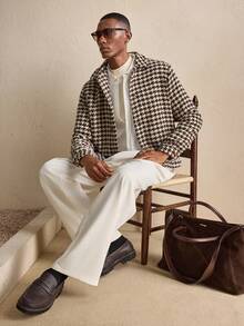 AKNOTIC Business Casual Men's Fashionable Commuter Houndstooth Overcoat, For Fall Winter, Christmas