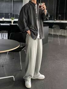 DAZY Men's Solid Color Long Sleeve Casual Single Breasted Shirt, Autumn, For Fall - Dark Grey - View 4