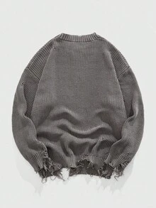 ROMWE MEN Goth 男士朋克风做旧末日印花针织衫，秋冬款