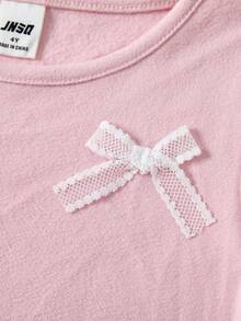 JNSQ 2 pièces Ensemble de tenue pour jeune fille, comprenant un Top de t-shirt ajusté avec décoration de nœud et une jupe longue évasée avec garniture en dentelle, convient pour le port quotidien en automne/hiver, les activités extérieures, les vacances, le streetwear, les fêtes et les tenues décontractées