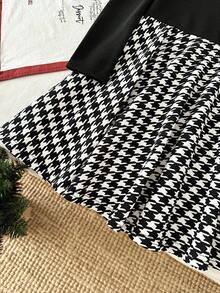 LMoss Kids LMoss Young Girl Knitted Solid Color Plaid Patchwork Casual Dress, Girls' Spring And Autumn French Style Dress, Burgundy Children's Dress, Girls' Long-Sleeved Dress, Girls' Winter Dress, Christmas, Comfortable Autumn And Winter Style, Autumn Comfortable Style, Long-Sleeved Dress, Autumn Dress, Carnival. - Multicolor - View 6