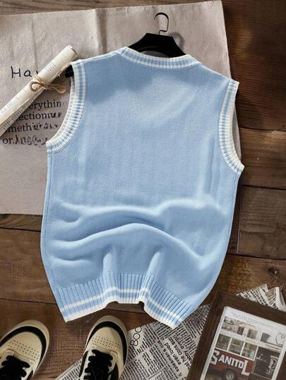 Manfinity Roghcode Men Casual Cable Knit Cricket Sweater Vest , Fall/Winter