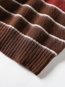 Manfinity Hypemode Men's Casual Colorblock Striped Sweater, Autumn/Winter - Coffee Brown - View 8