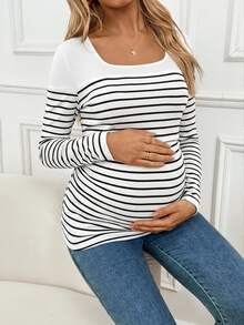 SHEIN Maternity Casual Striped Fitted Nursing Top, Autumn Pregnant Clothes Pregnant Outfits Maternity Tops Pregnancy Shirts