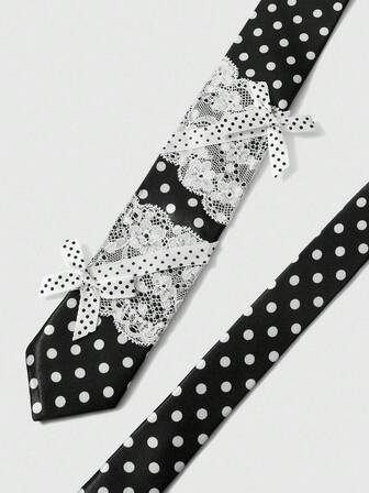 Anime 1pc Cute Sweet Lace Bowknot, Retro Classic Polka Dot Pop Art Style For Women