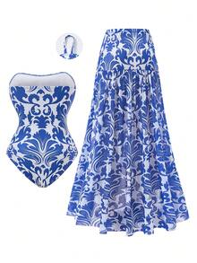 Swim Oasis Bộ đồ bơi Tankini hai mảnh họa tiết in cao cấp dành cho nữ cỡ lớn, thường ngày ở bãi biển - Màu xanh lam - Xem 2