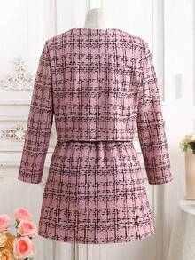 SHEIN Conjunto de chaqueta de manga larga y minifalda de estilo urbano chic para niña preadolescente - Rosa vieja - Ver 2