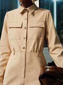 Lumivelle 休闲通勤简约百搭长袖女式连体裤 棕色连体裤 女士工作连体裤 - 杏色 - 查看 4