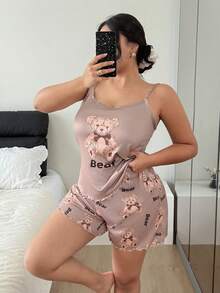 Napfluff CURVE Napfluff CURVE Conjunto de pijama de talla grande con estampado de oso lindo, camiseta y pantalones cortos - Multicolor - Ver 6