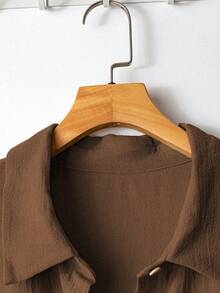 EMERY ROSE 女式纯色梭织长袖大码衬衫，夏季 - 棕色 - 查看 4