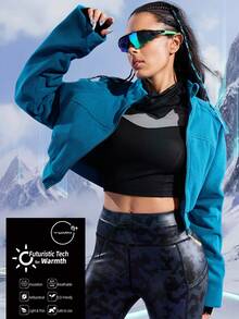 Innovista Sudadera deportiva casual con cremallera frontal de tela suave y acolchada en color verde azulado, de manga larga, para mujer. Prenda cómoda y versátil para actividades al aire libre, deportes, entrenamiento HIIT y uso diario.