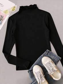 SHEIN EZwear Plus Size Solid Color Crew Neck Long Sleeve Casual T-Shirt/Fall/Winter - Black - View 6
