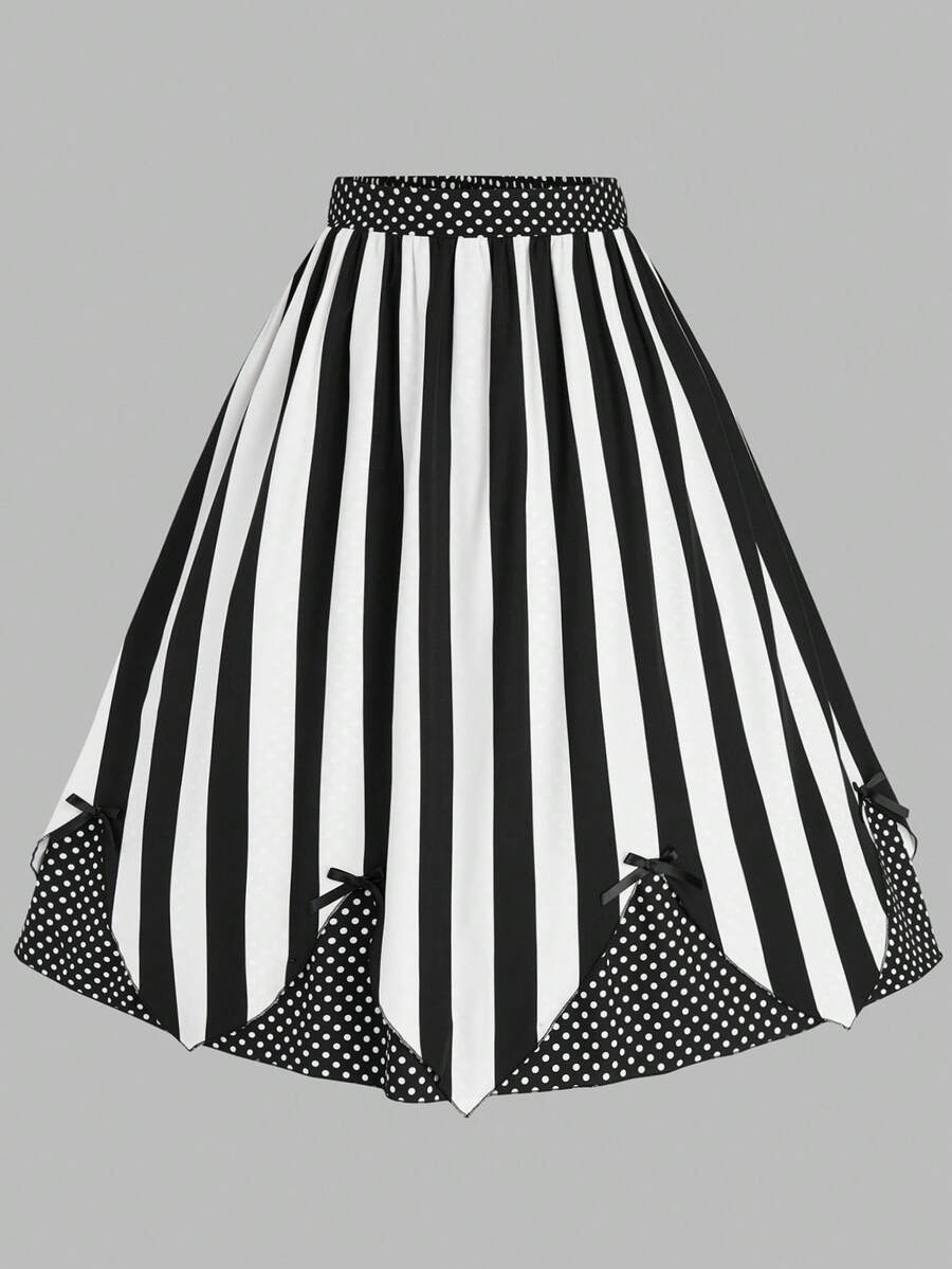 Sweetra Váy chữ A dáng rộng cho nữ phong cách cổ điển, tiên phong, đại học, thời trang đường phố, trang trí nơ 3D, in kỹ thuật số, họa tiết Punk, chú hề đen, ảo thuật gia, sọc đen trắng, chấm bi, sân khấu, hộp đêm, tiệc tùng, quán bar, phù hợp cho lễ Halloween, trở lại trường, ngày lễ, trang phục hàng ngày, rộng rãi/đi làm/đi học, ngày lễ tình nhân, tiệc tùng - Nhiều màu - Xem 1