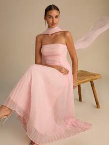 Enchnt Đầm suông buộc bèo màu trơn thanh lịch cho nữ - Hồng - Xem 3