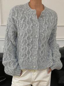 Livesso Women's Casual Solid Color Cable Knit Cardigan, Autumn/Winter