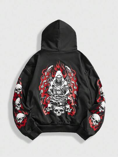 Street Life Sudadera con capucha casual con estampado de calavera para hombre, otoño/invierno