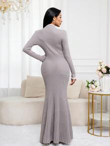Veilorie Women's Extra Long Knitted Dress/Sweater Dress, Autumn/Winter - Light Grey - View 4