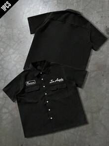 PAVTROS 大码男士休闲宽松工装口袋衬衫，纽扣前开襟短袖衬衫，多口袋设计衬衫，都市休闲风格，百搭实用，适合送礼，男友礼物