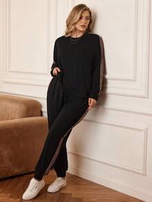 Rosumi Plus Size Casual Loose Long Sleeve Top And Pants 2 Pieces Set,Women's Black Smart Casual Outfit For Autumn Everyday,Cozy Fall New Year Look,Maija - Black - View 5