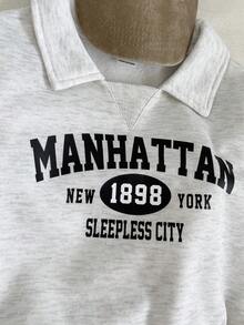 Playful Pals 幼儿男童休闲翻领英文标语印花松紧腰罗纹袖口和下摆长袖上衣和裤子套装，秋冬 - 白色 - 查看 4