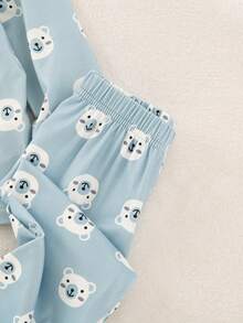 2pcs Baby Boy Knitted Cardigan Long Sleeve Top And Pants Set, Bear Pattern, Blue & White, Casual Loungewear, Autumn/Winter - Multicolor - View 4