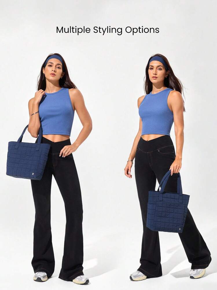 7L Water-Resistant Make It Quilted Dual Handle Tote Bag With Multi Pockets Daily Casual