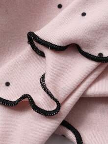 DAZY Women's Contrast Trim Polka Dot Print Brushed Pajama Set, Autumn/Winter, Fall Clothes - Pink - View 9