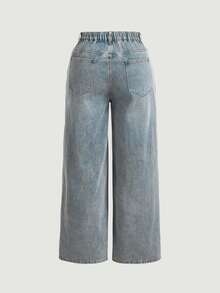 SHEIN Quần jean Y2k dáng rộng phong cách đường phố gợi cảm màu xanh denim ống rộng, quần ống rộng, quần áo trở lại trường, quần giáo viên, quần áo mùa thu, quần jean nữ, quần jean xám, quần jean ống đứng, quần jean rộng thùng thình, trang phục thường ngày cho phụ nữ, quần ống rộng - Màu xanh nhạt - Xem 2
