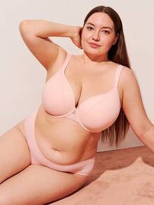 LUVLETTE Plus Dream Curve Support +Smooth Full Coverage Support Wide Strap Push Up T-Shirt Basic Bra - Pink - View 9
