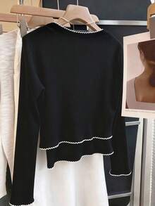 INAWLY Bộ 2 món áo hai dây và áo khoác cardigan thời trang nữ thanh lịch, giản dị, lãng mạn - màu đen - Xem 2