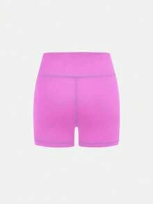SHEIN 青少年女孩运动服纯色休闲简约交叉腰短裤，高弹性紧身版型，四向拉伸，适合骑行、跑步、训练 - 紫色 - 查看 6