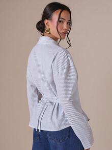 COSMINA 女式条纹印花前扣长袖衬衫 - 黑與白 - 查看 2
