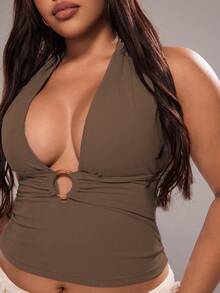Rustia 美式性感街头时尚女士细肩带吊带背心，百搭 - 咖啡棕 - 查看 8