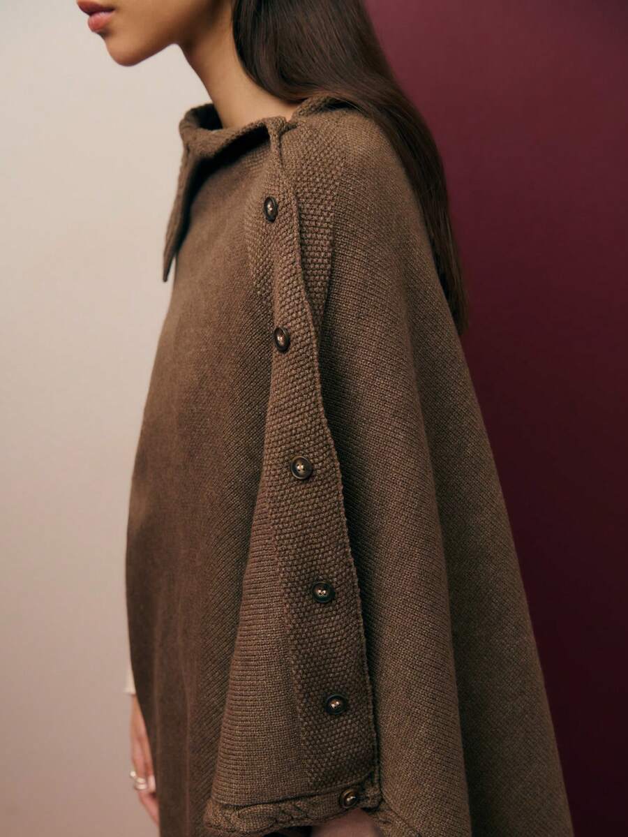Nöista Coffee Brown Autumn Elegant Casual Cape-Style Shawl,Asymmetrical Silhouette Warm Outer Layer For Date,Fall Commutes And Winter Weekends Holiday Wear - Brown - View 1