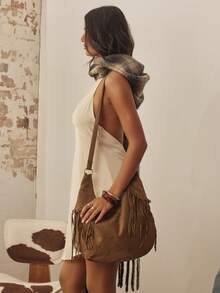 Aralina Cowboy Style Underarm Bag, Women's Shoulder Crossbody Bag, Bohemian Retro Tassel Bag, New Arrival 2025 Autumn/Winter - Coffee Brown - View 4