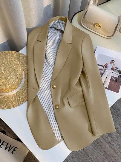 Franclia 女士米色休闲西装外套，法式春秋新款，纯色轻便西装外套