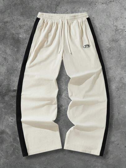 Street Life Pantaloni casual da uomo con stampa di lettere, vita con coulisse, vestibilità ampia, colore a contrasto, adatti per autunno/inverno