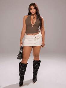 Rustia 美式性感街头时尚女士细肩带吊带背心，百搭 - 咖啡棕 - 查看 4