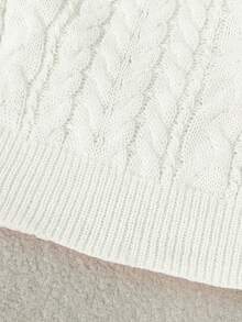 Franclia 新款宽松、柔软、甜美粉色超大V领粗麻针织套头衫，独特设计，百搭 - 白色 - 查看 4