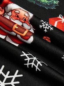 EMERY ROSE Christmas Plus Size Women Stand Collar Long Sleeve Waist Cinched Dress, Digital Printing Craftsmanship, Suitable For Holiday Wear And Everyday Wear